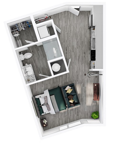 Floor plan for studio, 1 bath, 428 sqft